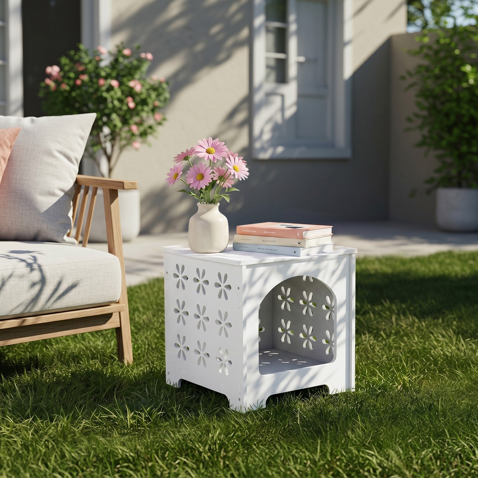 Small Side Table Living Room Bedroom PVC Bedside with Storage Rack for Indoor