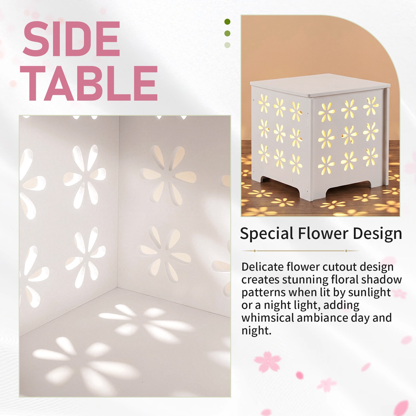 Small Side Table Living Room Bedroom PVC Bedside with Storage Rack for Indoor