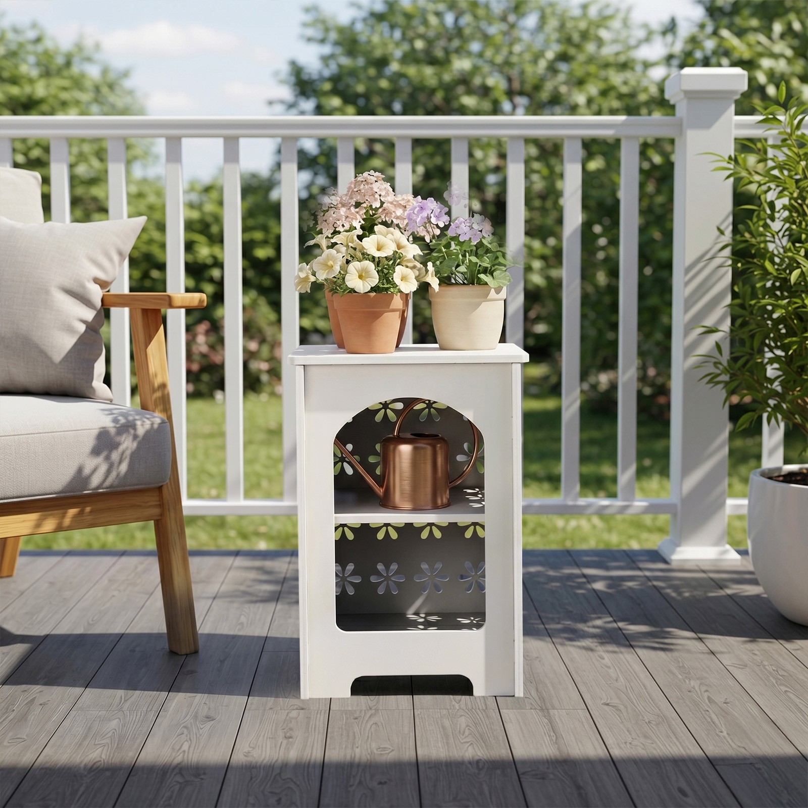 Small Side Table Living Room Bedroom PVC Bedside with Storage Rack for Indoor
