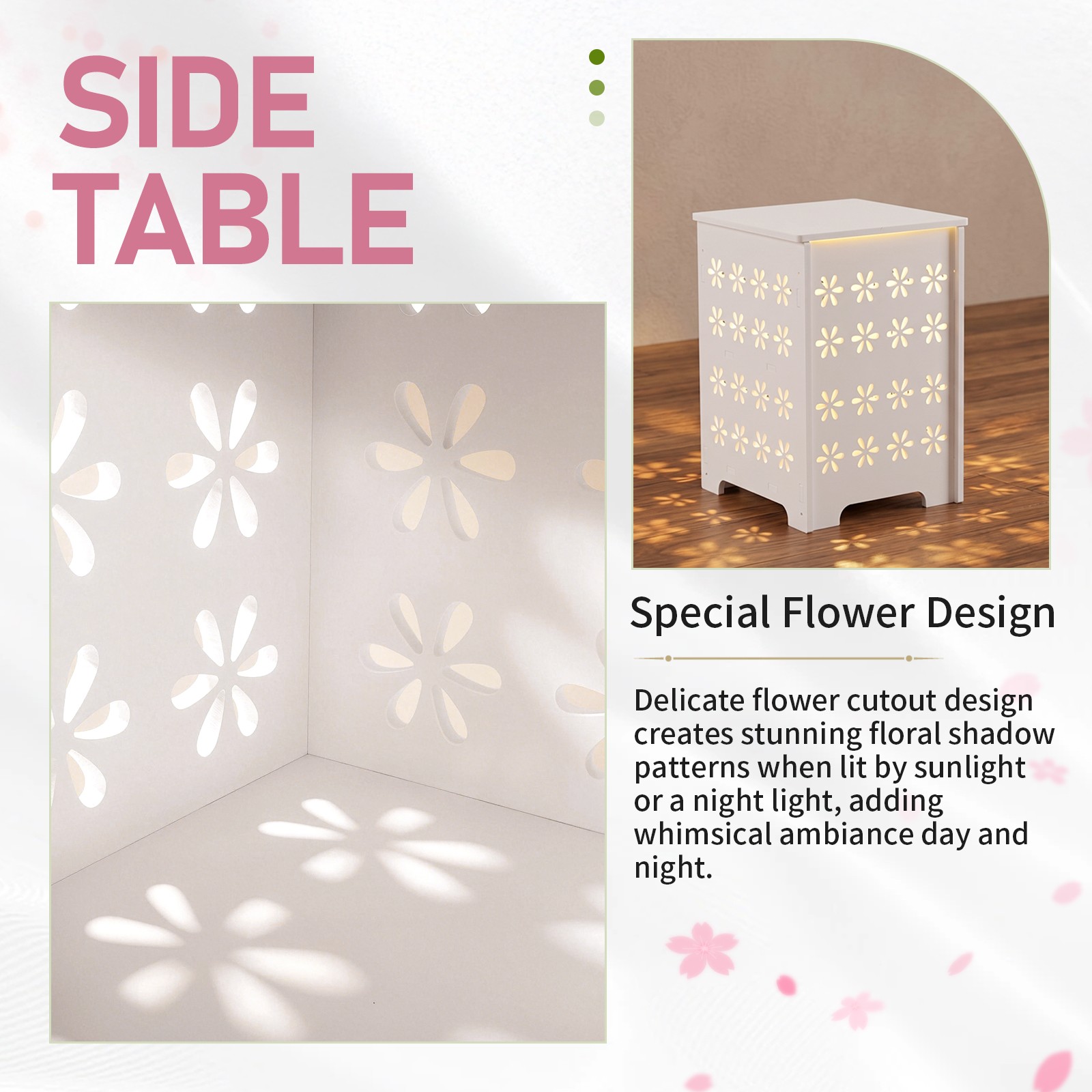 Small Side Table Living Room Bedroom PVC Bedside with Storage Rack for Indoor