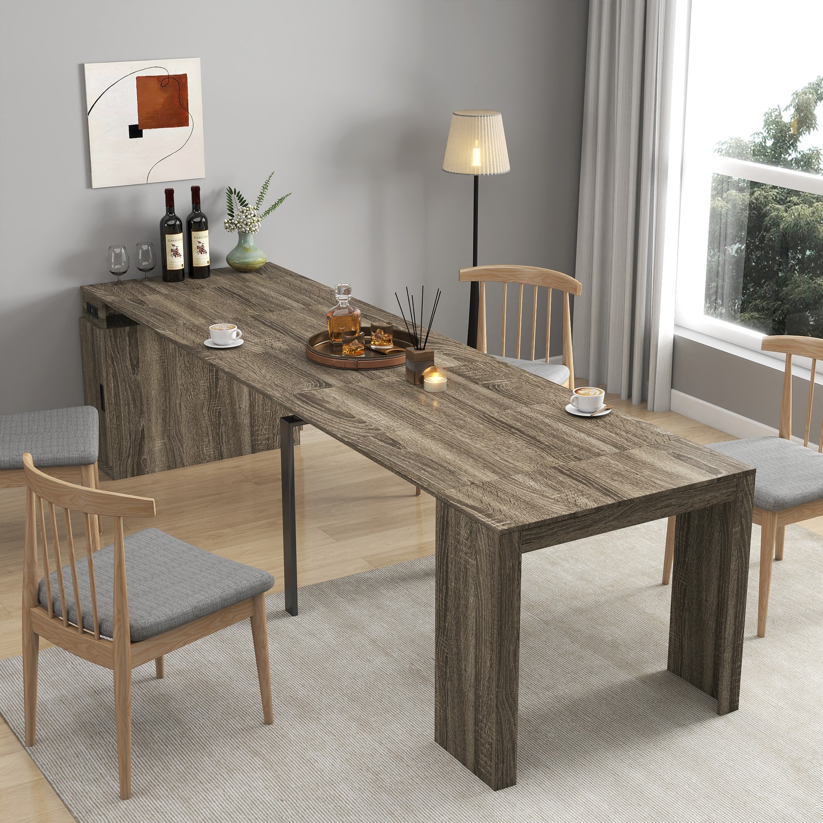 23.62″-118.11″ Extendable Dining Table Space Saving Extra Long Folding Table NEW