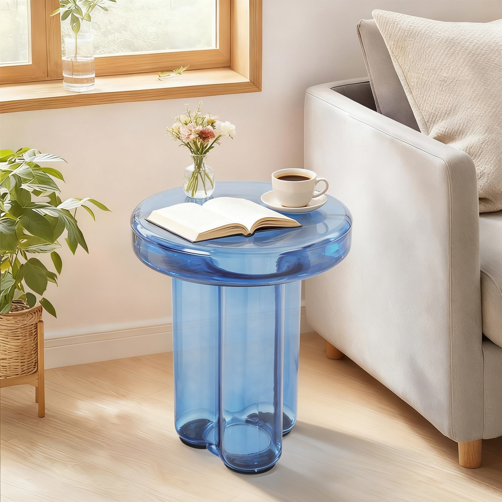 38*45cm Round Glass Side Table 44.09 lbs Load Coffee Table Modern Sofa Table