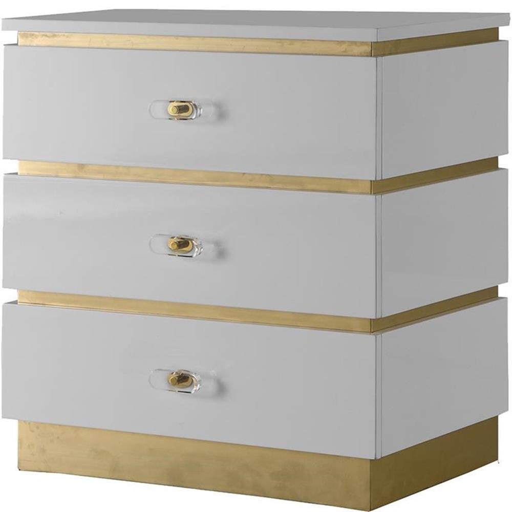 Pemberly Row Contemporary Accent Table in White Lacquer/Gold