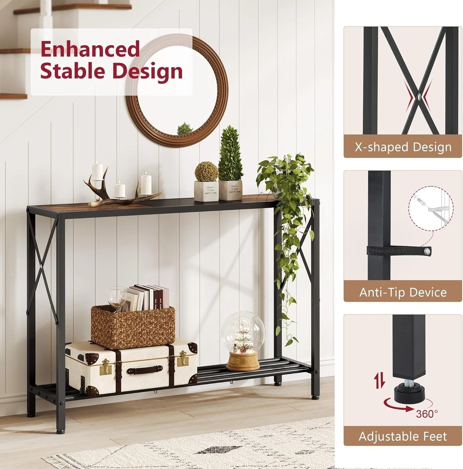 Stylish 41.8” Console Table – Durable 2-Tier Industrial Design for Modern Homes