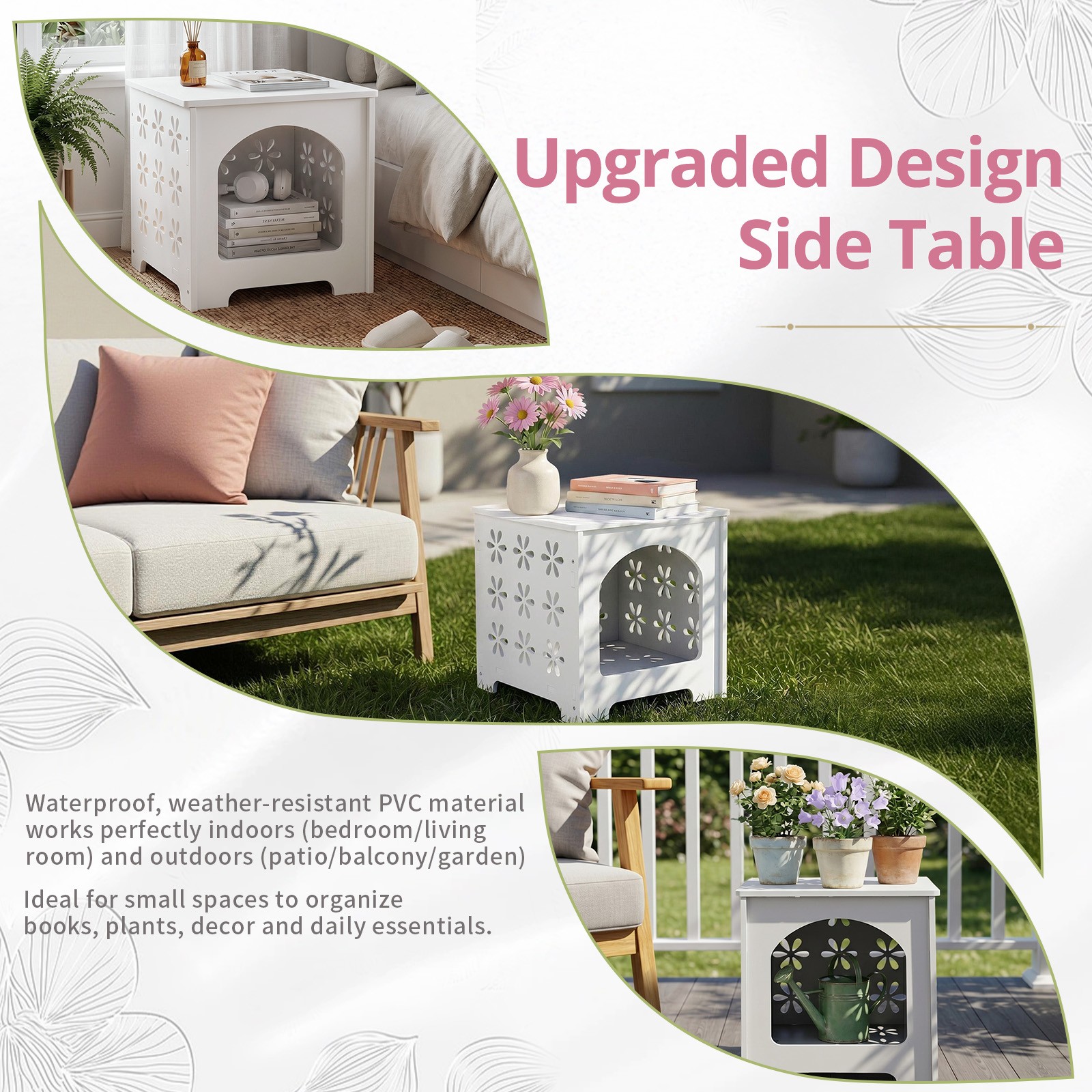 Small Side Table Living Room Bedroom PVC Bedside with Storage Rack for Indoor