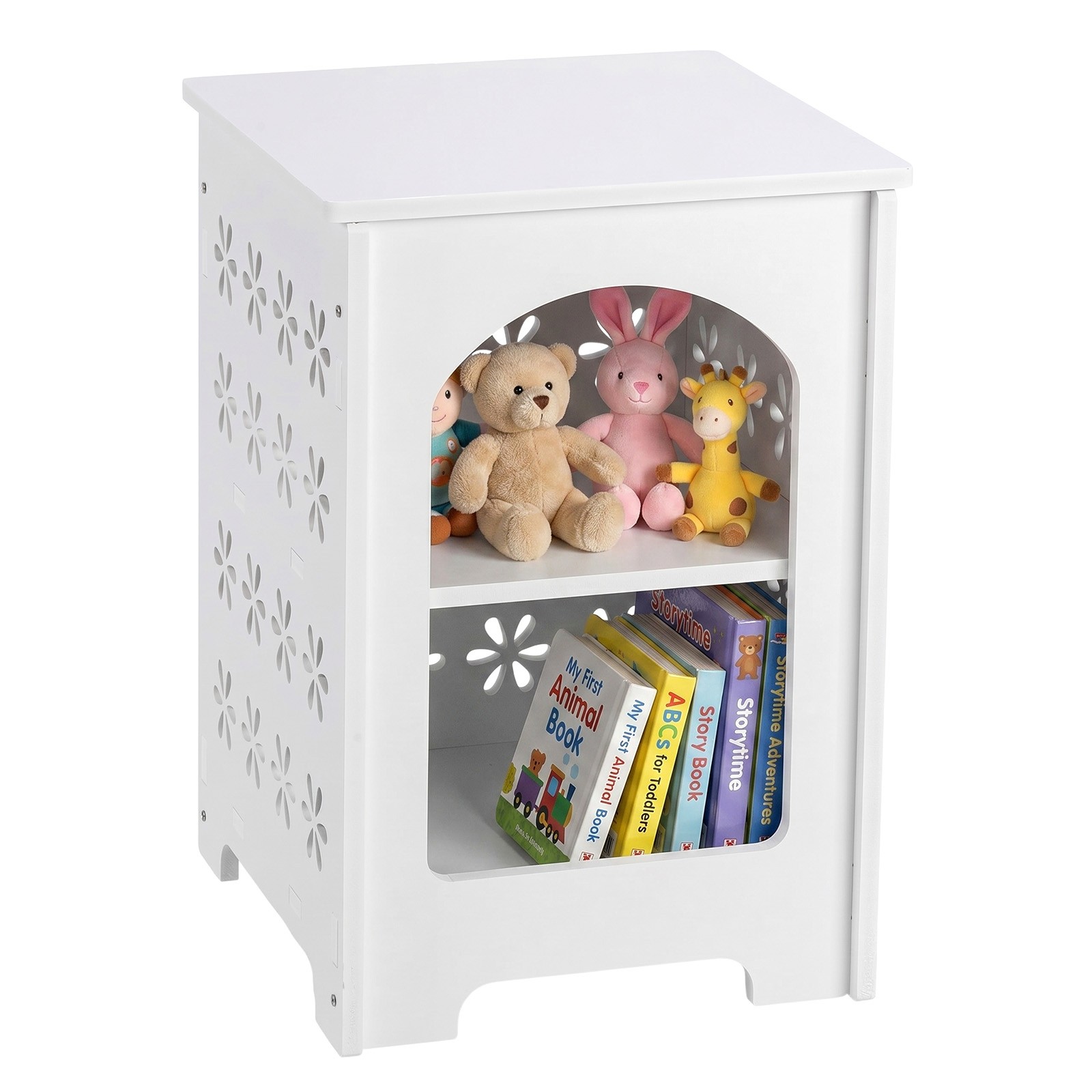 Small Side Table Living Room Bedroom PVC Bedside with Storage Rack for Indoor