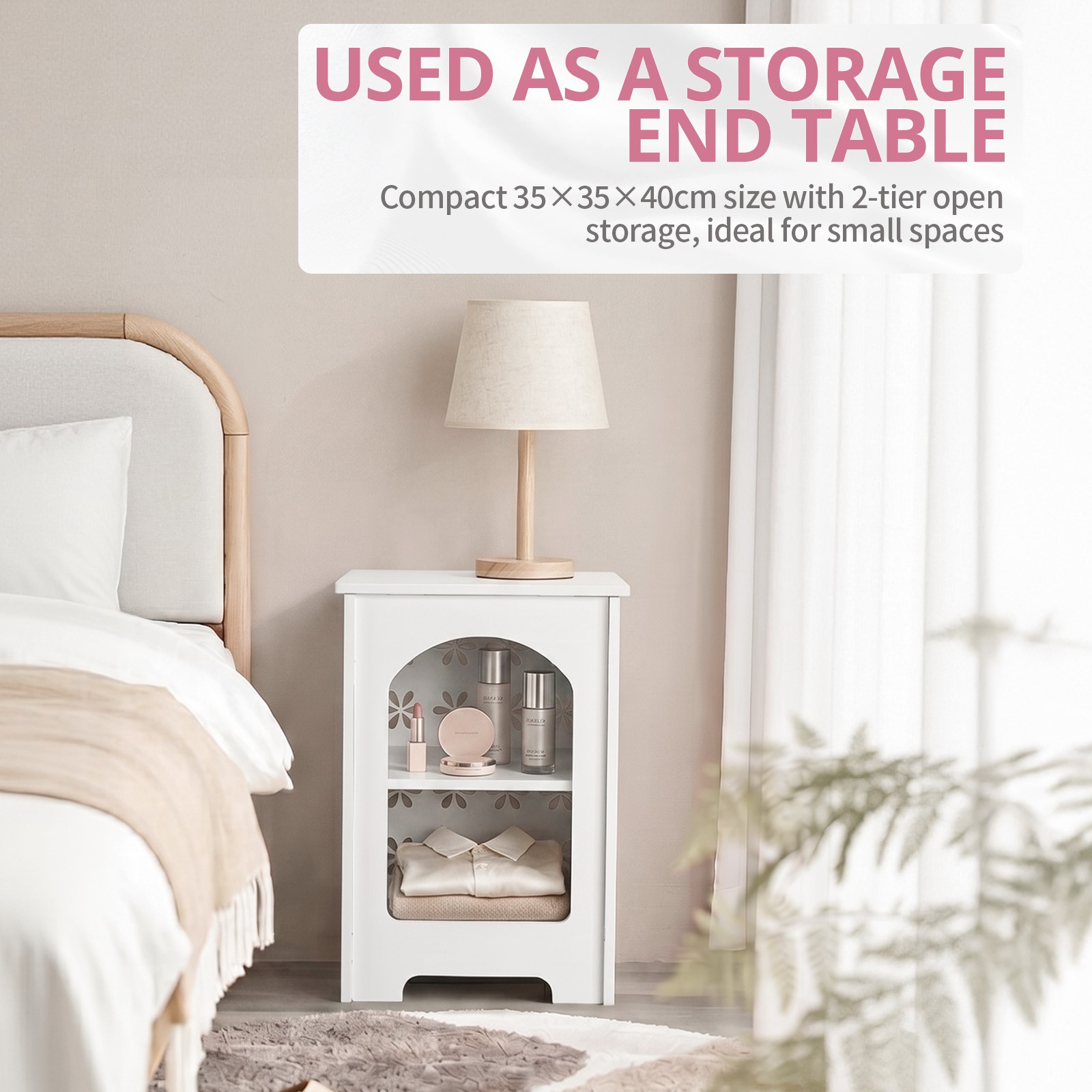 Small Side Table Living Room Bedroom PVC Bedside with Storage Rack for Indoor