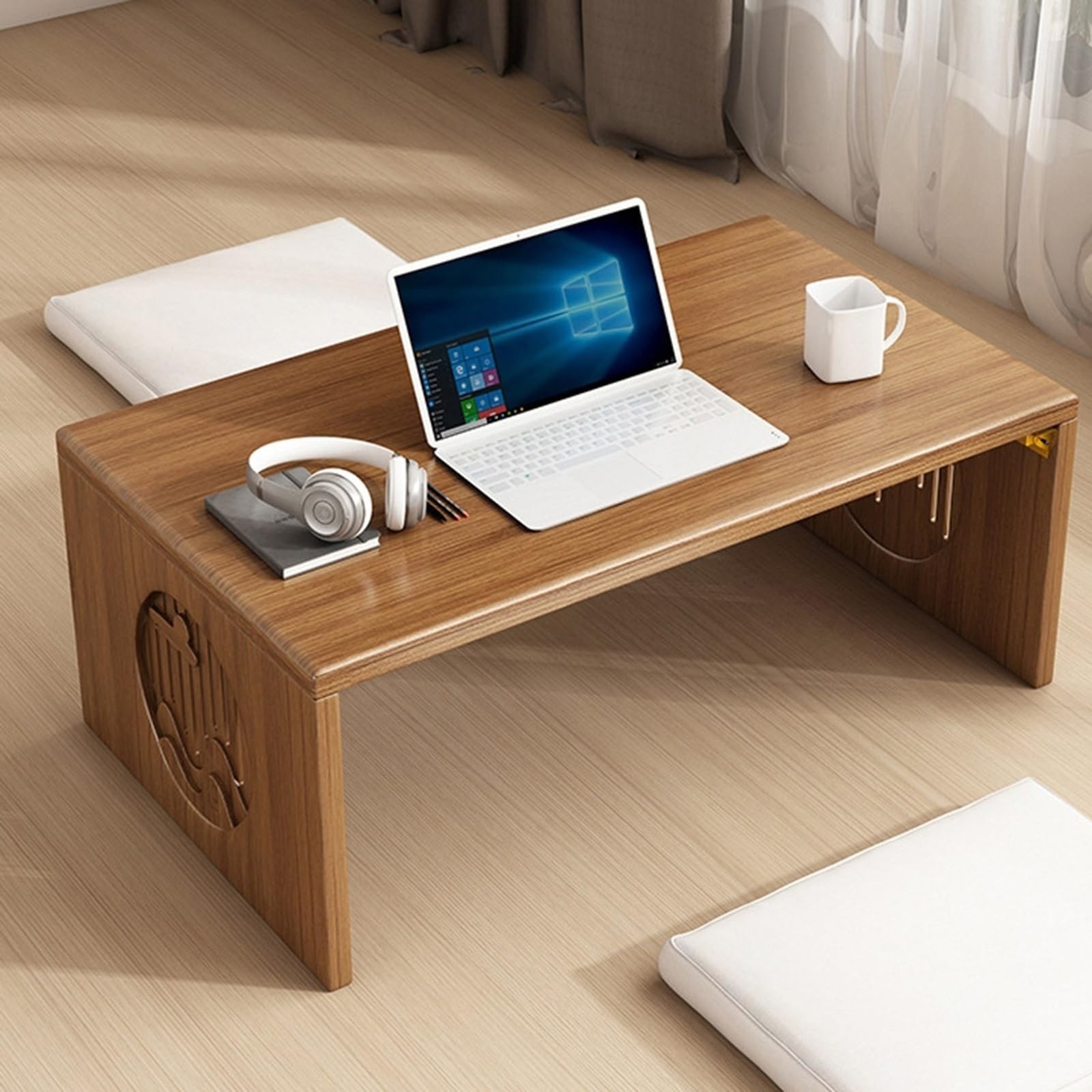 Portable Low Coffee Table 31.5×15 in Japanese Floor Table Space Saving Wooden…