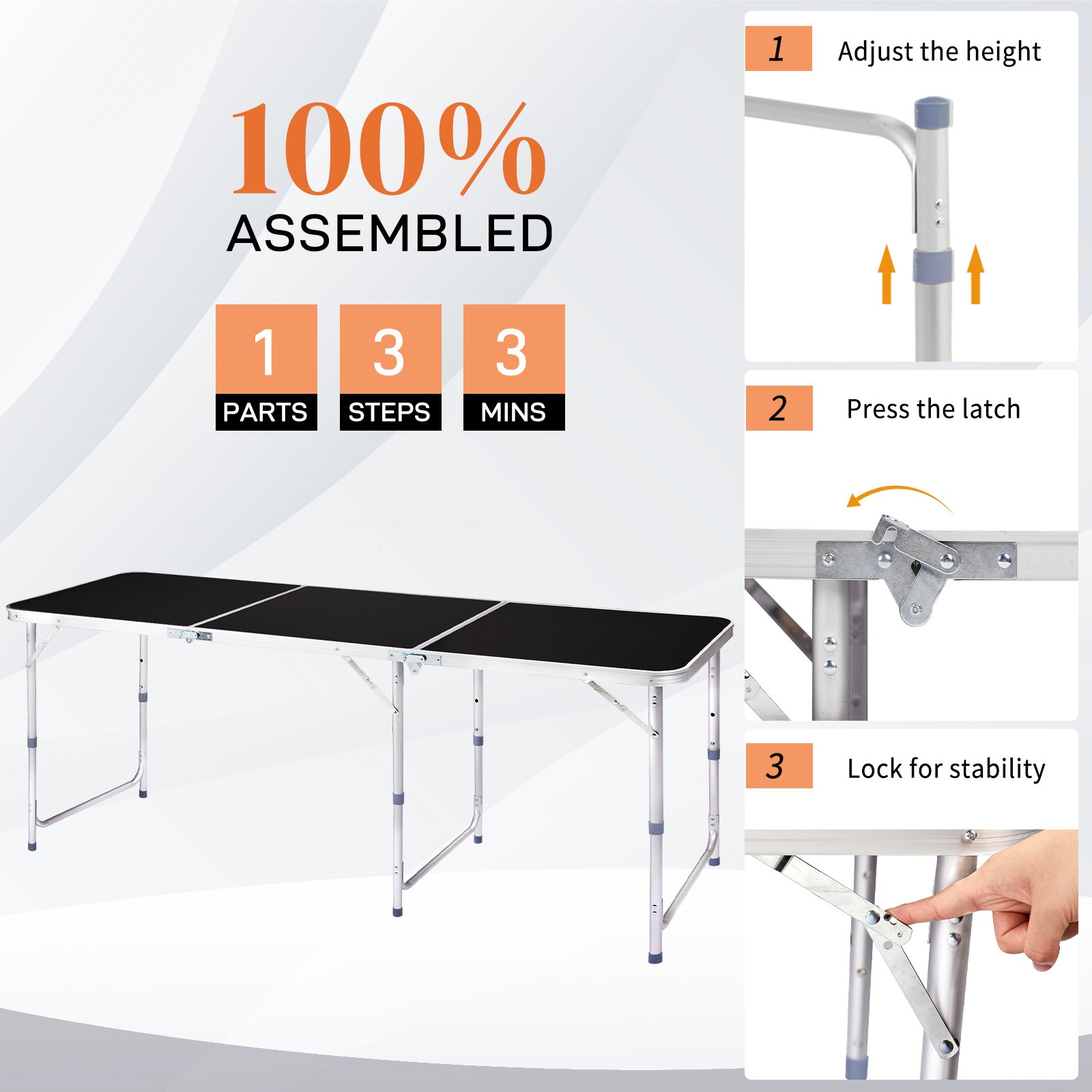 6FT Portable Plastic Folding Black Table for In/Outdoor Dining Party Picnic