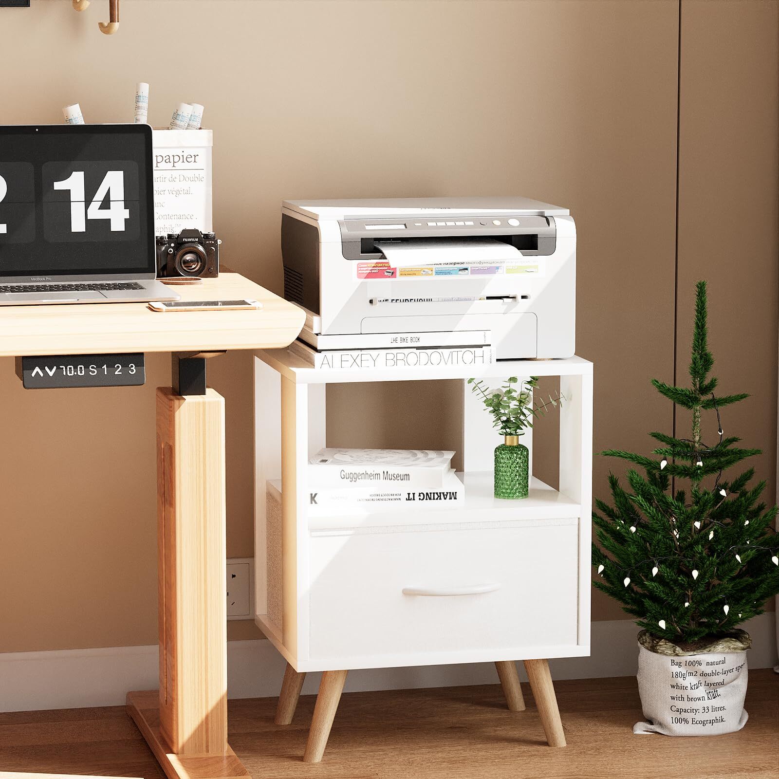 NIGHT STAND WHITE KIDS NIGHTSTAND WITH DRAWER NURSERY SIDE TABLE WITH OPEN STORA
