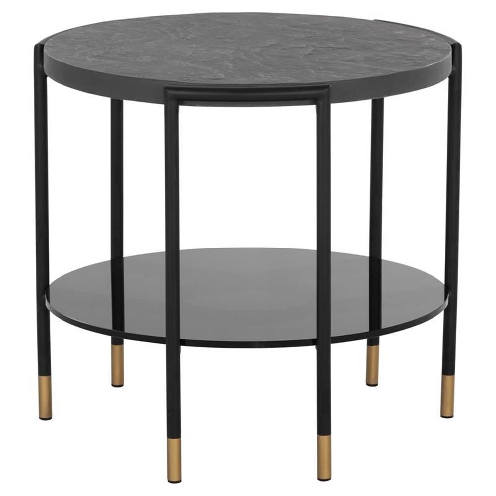 Home Square Zuma 23.5″ Concrete and Tempered Glass End Table in Black – Set of 2
