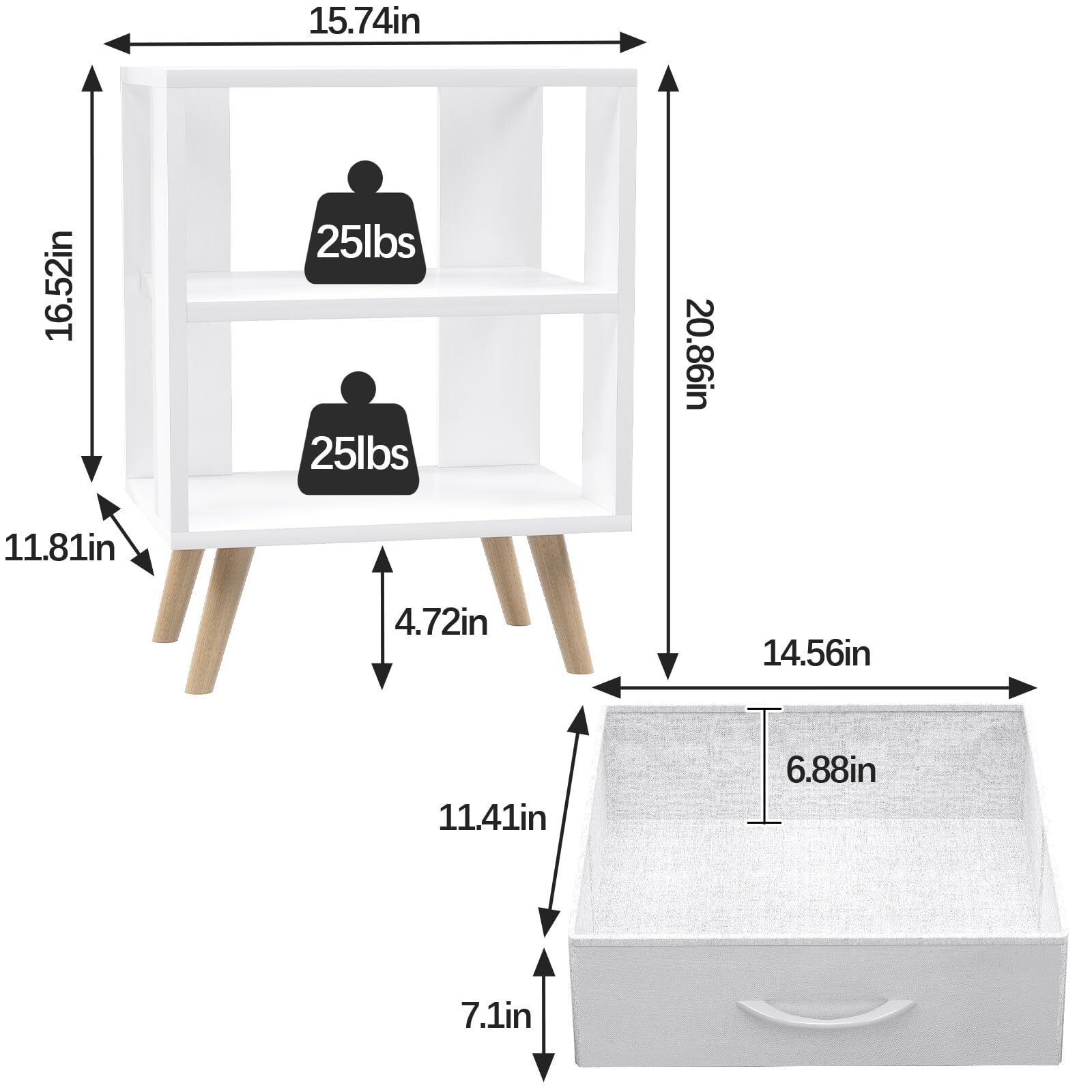 NIGHT STAND WHITE KIDS NIGHTSTAND WITH DRAWER NURSERY SIDE TABLE WITH OPEN STORA