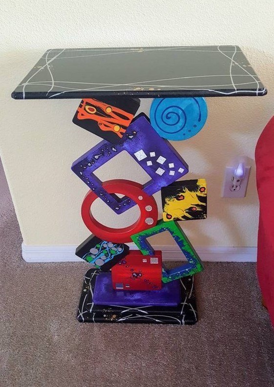 Contemporary Modern Abstract Table – Colorful Geometric Unique Table by Alisa