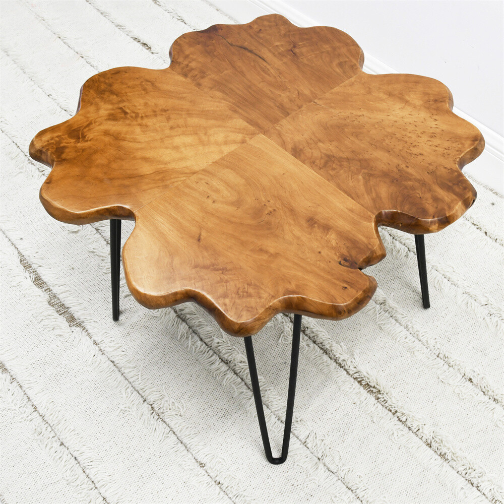 Greenage Natural Cedar Root Live Edge Coffee Table with Hairpin Legs Heavy Thick