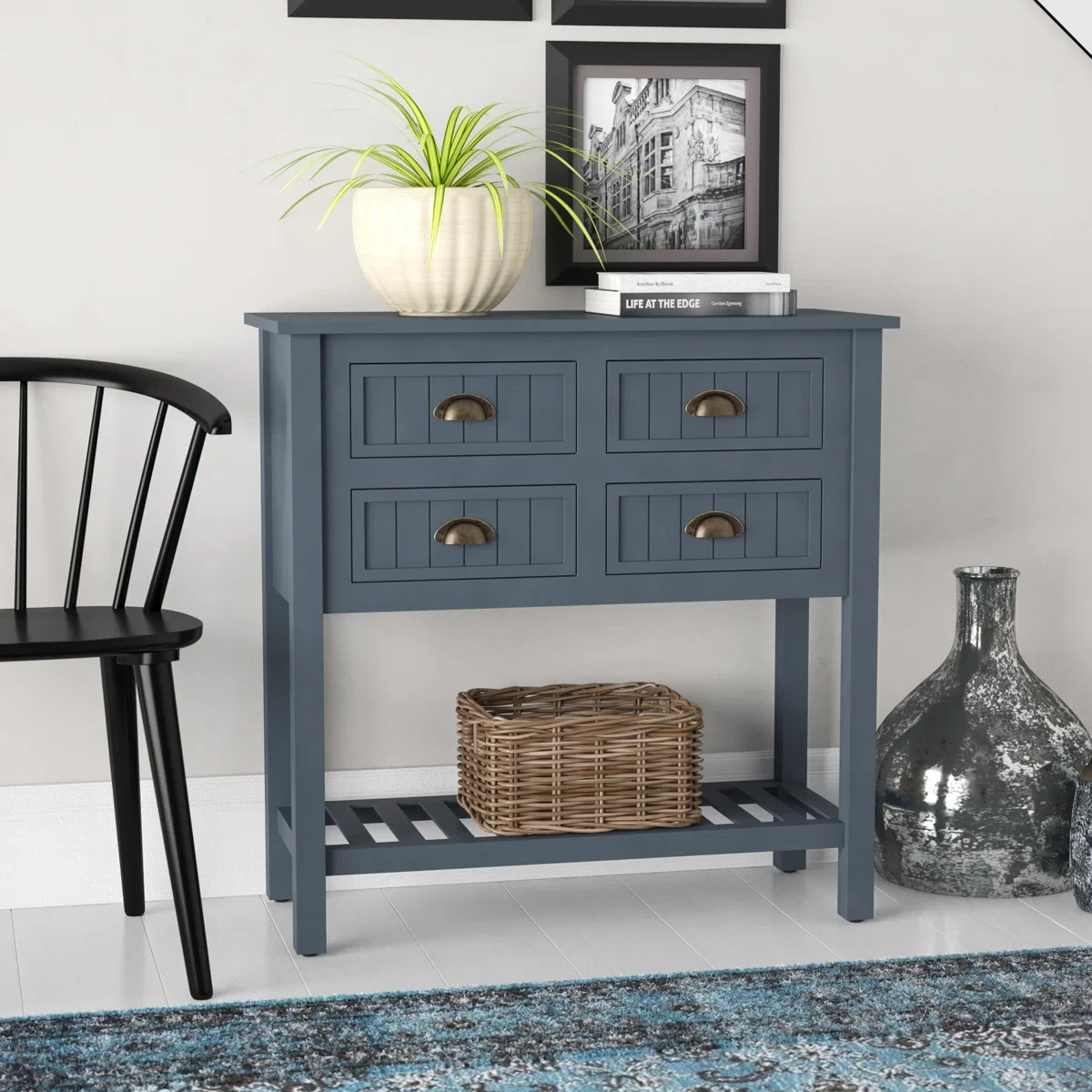 4 Drawer Console Table W Shelf Coastal Inspired Modern Farmhouse Sofa Entry 32″